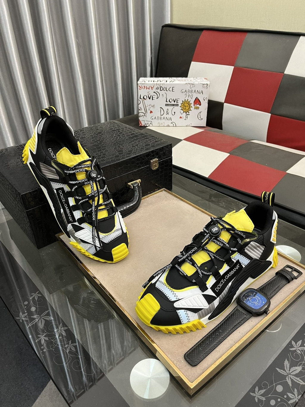 Dolce & Gabbana Black, White & Yellow Chunky Sneakers