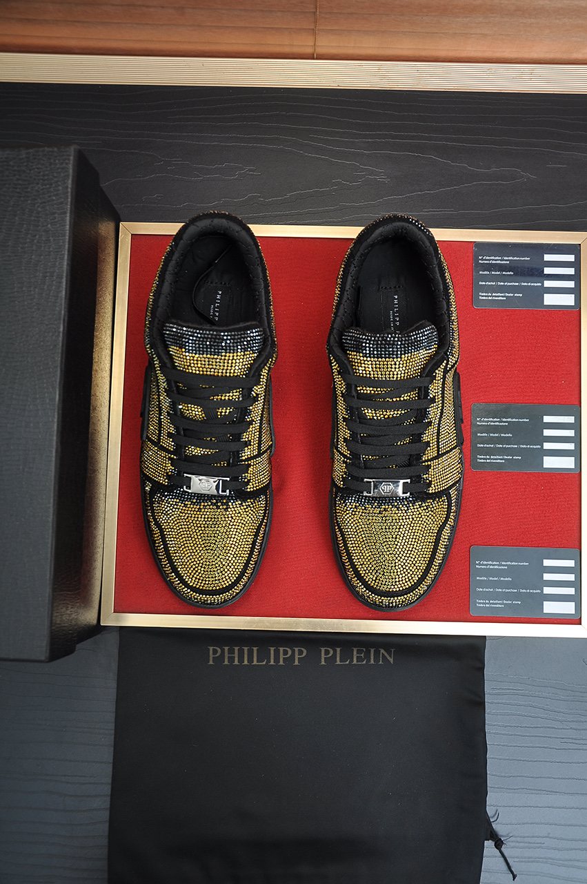 Philipp Plein Gold Studded Low-Top Sneakers